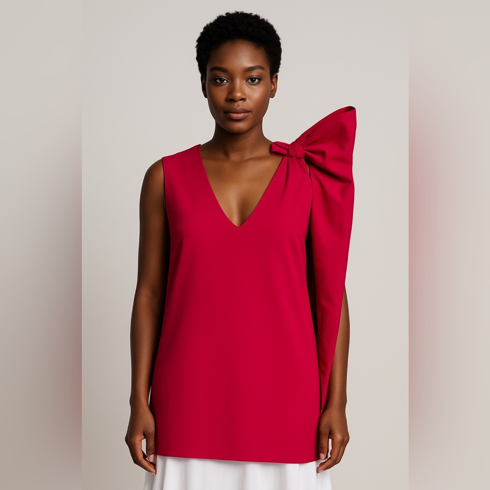 RED Valentino Fuchsia Bow-Shoulder V-Neck Sleeveless Top